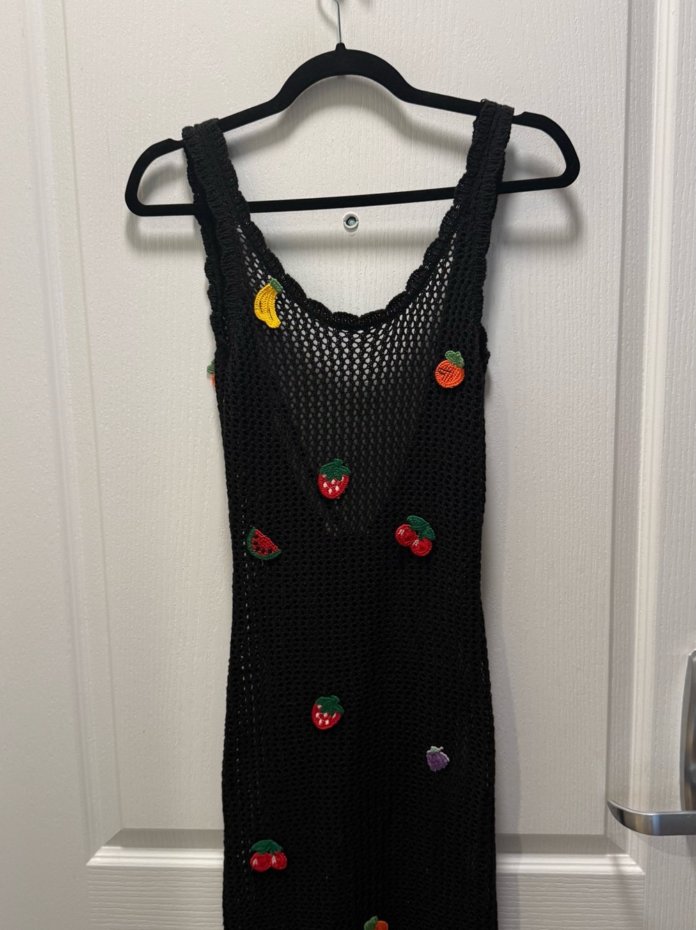 Jacquie The Label Black Crochet Fruit Appliqué Maxi Dress Size S NWT - Picture 3 of 7